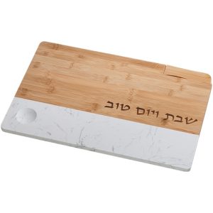 מגש חלה שיש עץ בשילוב סכין